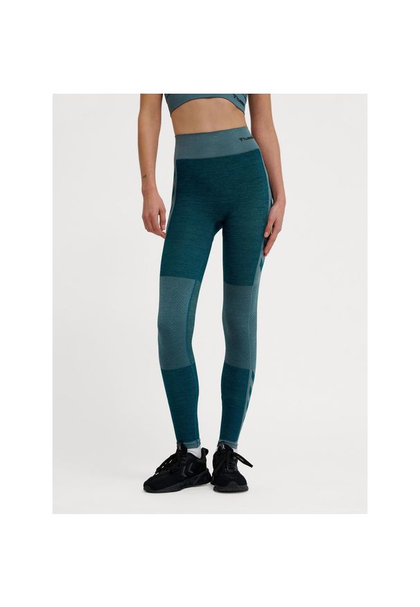 Damskie legginsy bezszwowe z wysokim stanem Hummel Clea. Stan: podwyższony. Kolor: niebieski. Materiał: materiał. Sport: joga i pilates, fitness