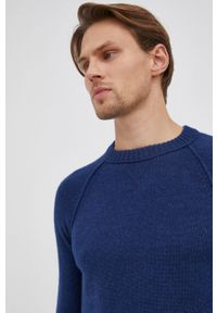 Sisley Sweter wełniany męski kolor granatowy. Okazja: na co dzień. Kolor: niebieski. Materiał: wełna. Długość rękawa: raglanowy rękaw. Styl: casual