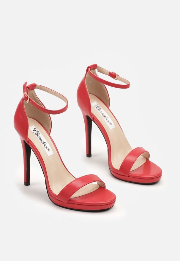 Renee - Czerwone Sandały na Szpilce z Paskiem wokół Kostki i Sprzączką Silirea. Zapięcie: pasek. Kolor: czerwony. Obcas: na szpilce