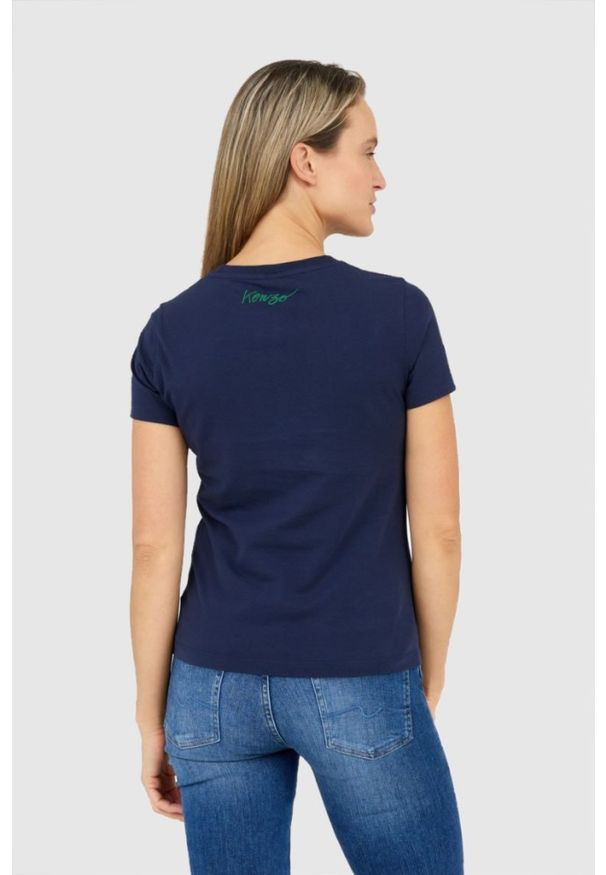 Kenzo - KENZO Granatowy t-shirt damski z niebieskim makiem. Kolor: niebieski
