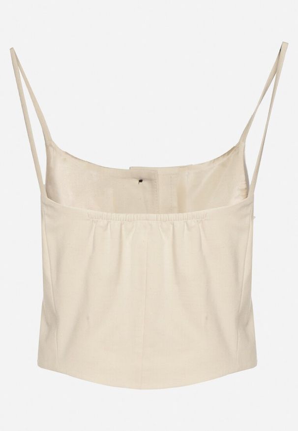 Born2be - Jasnobeżowy Top z Guzikami Stylizowany na Kamizelkę Dimlas. Okazja: na co dzień. Kolor: beżowy. Materiał: jeans. Wzór: aplikacja. Styl: klasyczny, elegancki, casual