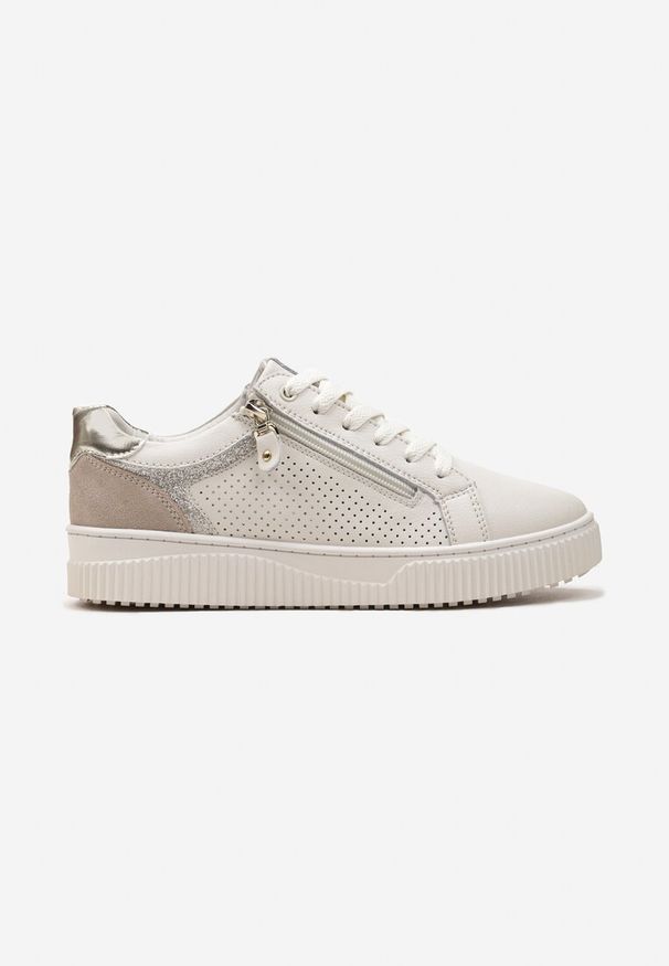 Renee - Beżowe Sznurowane Sneakersy z Naturalnej Skóry Ozdobione Suwakiem Ciarra. Okazja: na co dzień, na spotkanie biznesowe, do pracy. Nosek buta: okrągły. Zapięcie: sznurówki. Kolor: beżowy. Materiał: skóra. Wzór: aplikacja. Obcas: na obcasie. Wysokość obcasa: niski