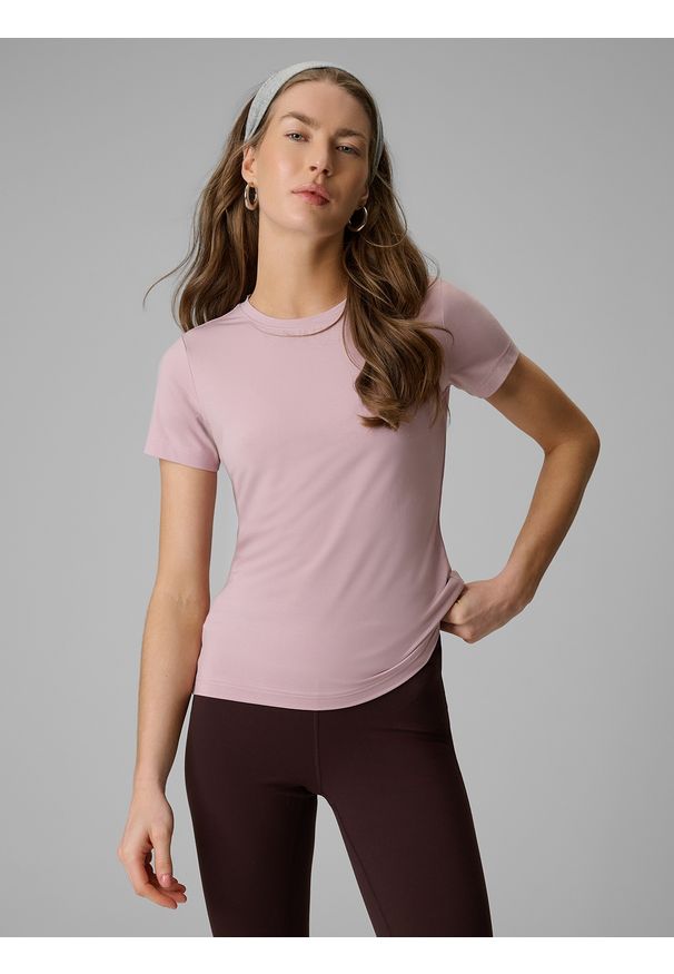 4f - 4F T-shirt slim gładki damski - różowy XS. Okazja: na co dzień. Kolor: różowy. Materiał: materiał, włókno, skóra, dzianina. Wzór: gładki. Styl: casual