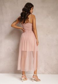 Renee - Różowa Sukienka na Ramiączkach z Tiulowym Dołem Liuli. Kolor: różowy. Materiał: tiul. Długość rękawa: na ramiączkach #3