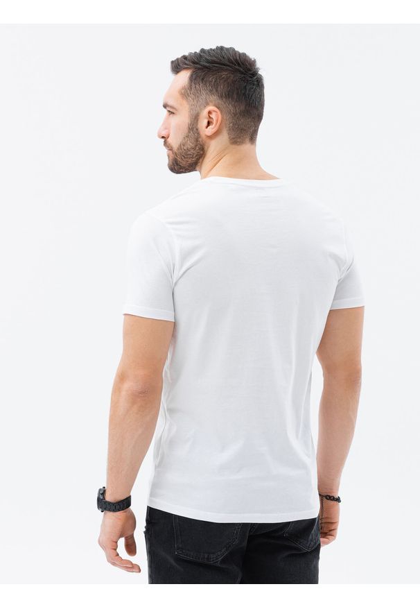 Ombre Clothing - T-shirt męski z nadrukiem S1434 V-9A - biały - XXL. Kolor: biały. Materiał: bawełna. Wzór: nadruk. Styl: klasyczny
