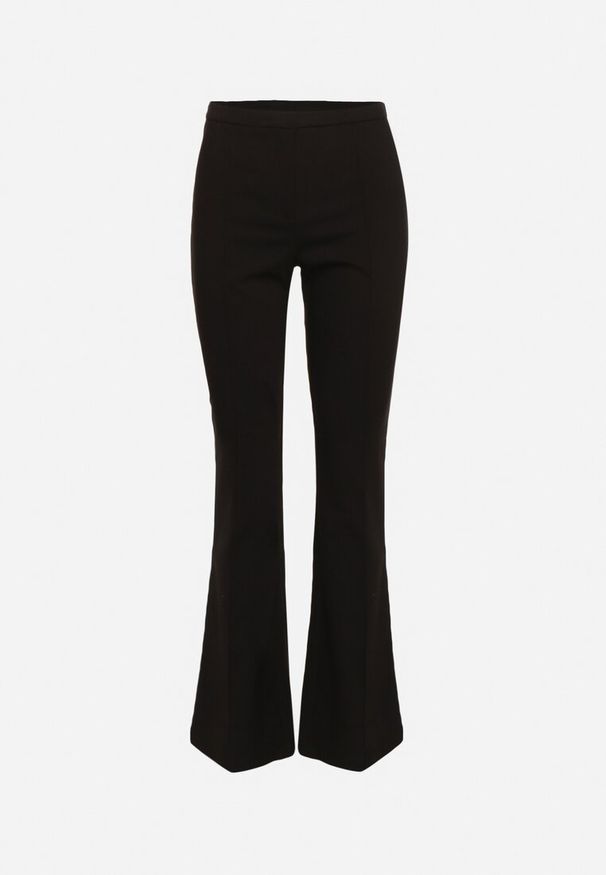 Born2be - Czarne Spodnie Garniturowe o Fasonie Dzwonów Irithrae. Okazja: na co dzień, na spotkanie biznesowe, do pracy. Stan: podwyższony. Kolor: czarny. Materiał: jedwab. Długość: długie. Styl: casual, biznesowy, retro, wizytowy