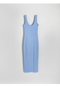 Reserved - Sukienka midi - niebieski. Kolor: niebieski. Materiał: bawełna, dzianina, wiskoza. Długość: midi