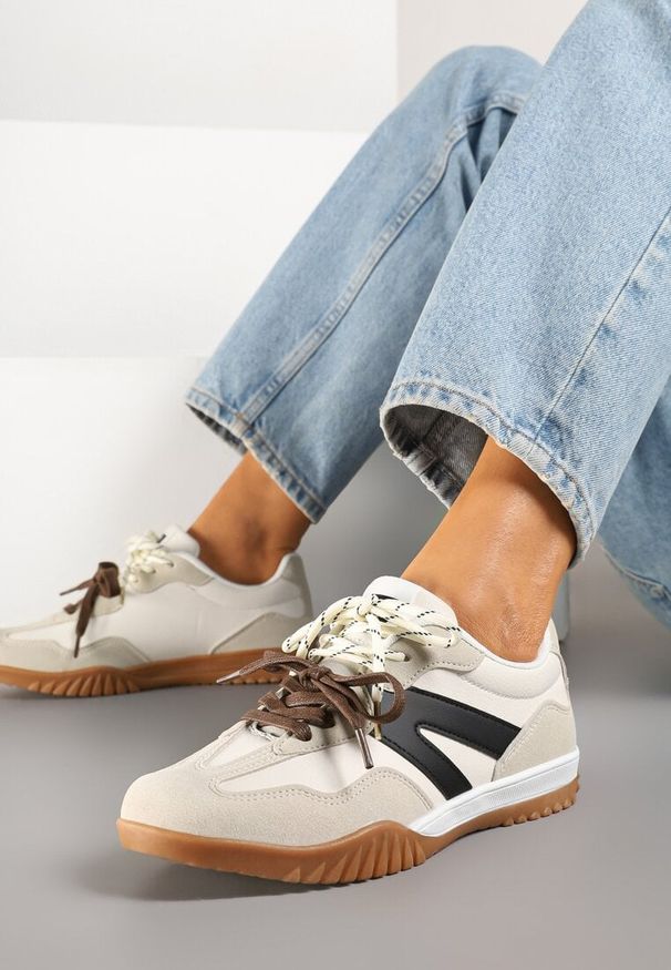 Born2be - Beżowe Sneakersy Klasyczne Tenisówki z Dodatkowym Sznurowaniem Nilarisea. Okazja: na spacer. Kolor: beżowy. Materiał: jeans, skóra. Sport: turystyka piesza