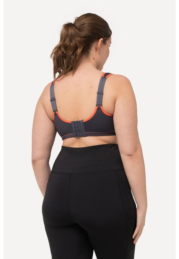 ULLA POPKEN - Damski Biustonosz sportowy bez fiszbin mikrofibra wstawka z siateczki. Kolekcja: plus size. Kolor: szary. Materiał: poliester, elastan, poliamid, materiał