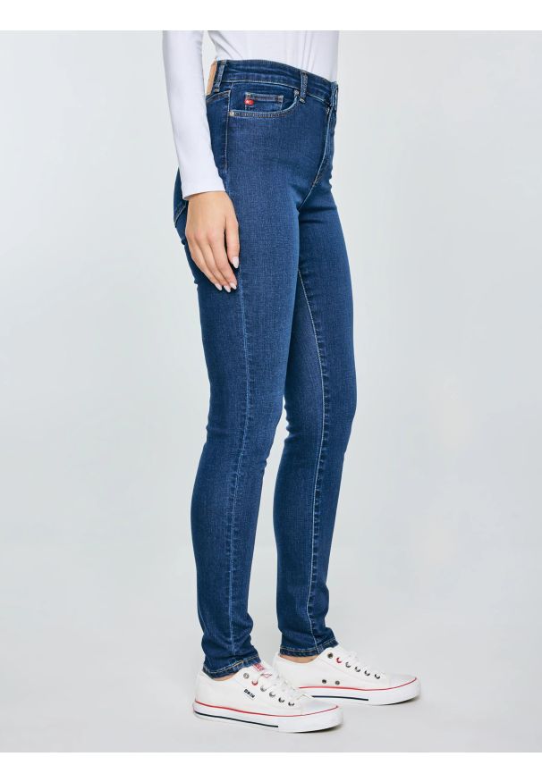 Big-Star - Jeansy damskie skinny z wysokim stanem granatowe Clara 658. Okazja: na co dzień. Stan: podwyższony. Kolor: niebieski. Styl: casual, klasyczny, sportowy