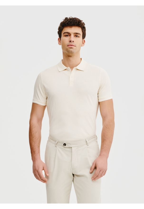 Pako Lorente - PAKO LORENTE – T-shirt polo w kolorze waniliowym. Okazja: na co dzień. Typ kołnierza: polo. Kolor: szary. Materiał: bawełna. Styl: casual