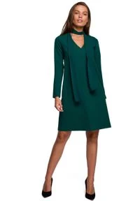 MOE - Trapezowa Sukienka z Szyfonowym Szalem - Zielona. Kolor: zielony. Materiał: szyfon. Typ sukienki: trapezowe