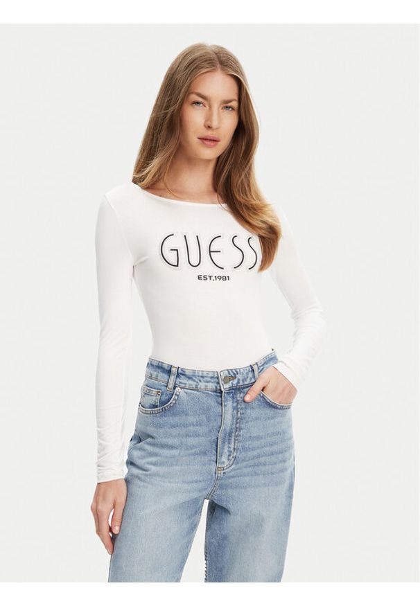 Guess Body W5YP05 K68D2 Biały Slim Fit. Kolor: biały. Materiał: wiskoza