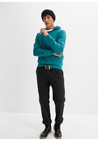 bonprix - Bluza z kapturem z czystej bawełny. Typ kołnierza: kaptur. Kolor: niebieski. Materiał: bawełna. Wzór: prążki #3