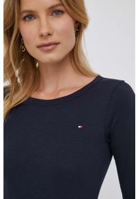 TOMMY HILFIGER - Tommy Hilfiger longsleeve bawełniany kolor granatowy. Kolor: niebieski. Materiał: bawełna. Długość rękawa: długi rękaw. Wzór: aplikacja. Styl: klasyczny