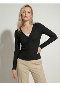 Sinsay - Prążkowana bluzka z wiskozy - czarny. Kolor: czarny. Materiał: prążkowany, wiskoza