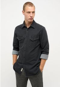 Mustang - Męska Koszula MUSTANG Clemens Knit Terry Shirt Denim Black 1014626 4000 800. Materiał: denim #4