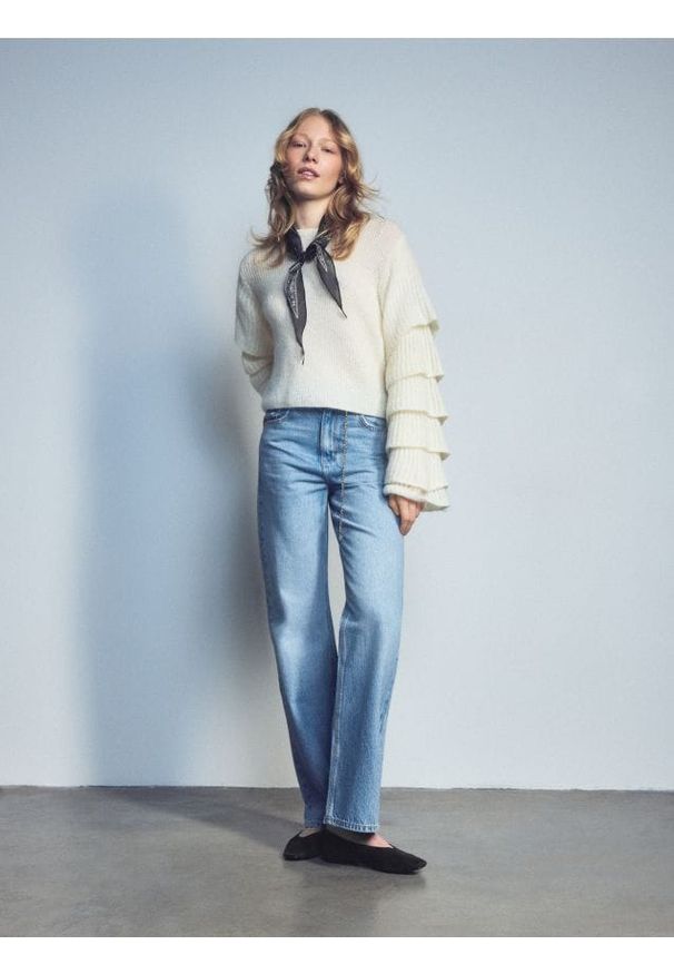 Reserved - Jeansy z paskiem - turkusowy. Kolor: turkusowy