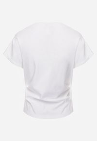 Renee - Biały T-shirt z Bawełny z Dekoltem Łódką i Drapowaniem w Pasie Savalira. Typ kołnierza: dekolt w łódkę. Kolor: biały. Materiał: bawełna. Styl: klasyczny #6