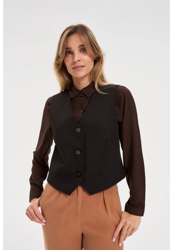 MOODO - Elegancka kamizelka czarna. Kolor: czarny. Materiał: poliester, elastan. Styl: elegancki