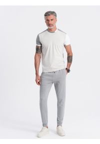 Ombre Clothing - Męskie spodnie dresowe typu jogger - szare V8 OM-PABS-0173 - XXL. Okazja: na co dzień. Kolor: szary. Materiał: dresówka. Wzór: aplikacja. Styl: casual