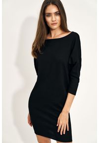 Nife - Czarna Sukienka z Rękawami Typu Nietoperz. Kolor: czarny. Materiał: poliester, wiskoza #1