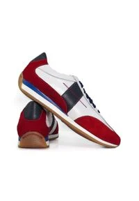 Faber - Biało-czerwono-granatowe obuwie sportowe, sneakers T140. Kolor: czerwony, biały, niebieski, wielokolorowy. Materiał: skóra. Styl: sportowy #3