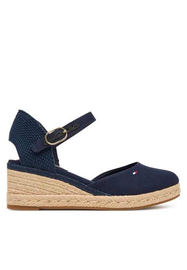TOMMY HILFIGER - Tommy Hilfiger Espadryle Mid Wedge Espad Closed Toe FW0FW09233 Granatowy. Kolor: niebieski. Materiał: materiał