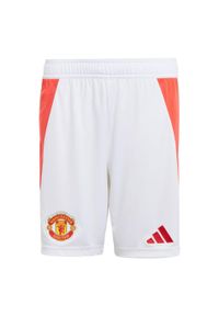 Adidas - Szorty Manchester United 24/25 Home Kids. Kolor: biały. Materiał: materiał