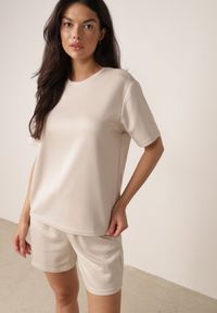 Born2be - Beżowy Letni Komplet z Bawełny i Wiskozy T-shirt i Szorty Celinai. Kolor: beżowy. Materiał: wiskoza, bawełna #1
