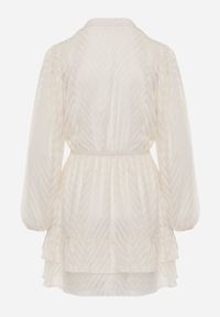 Renee - Jasnobeżowa Sukienka Mini w Skośne Paski o Rozkloszowanym Fasonie z Gumką w Talii Tennari. Kolor: beżowy. Materiał: materiał. Wzór: paski. Długość: mini #6