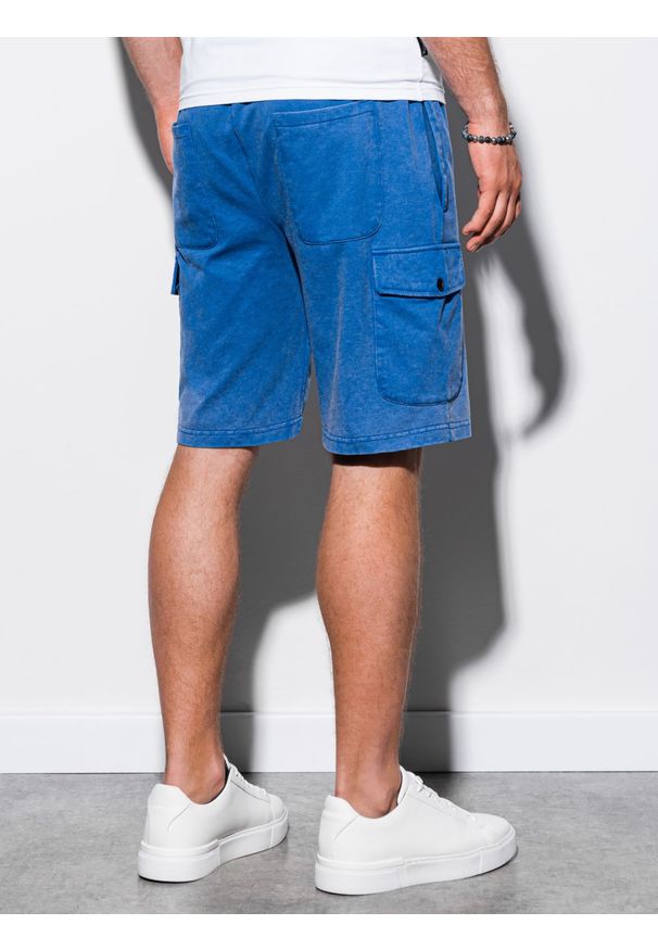 Ombre Clothing - Krótkie spodenki męskie dresowe W225 - niebieskie - M. Kolor: niebieski. Materiał: dresówka. Długość: krótkie. Wzór: aplikacja