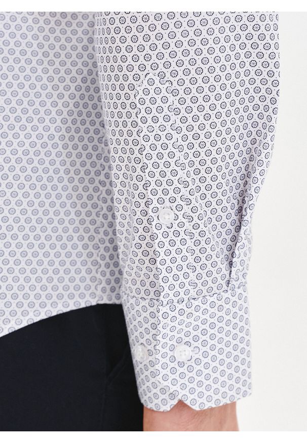 Pako Lorente - Biała koszula męska w mikrowzór. Kolor: biały. Materiał: elastan, bawełna. Długość rękawa: długi rękaw. Długość: długie