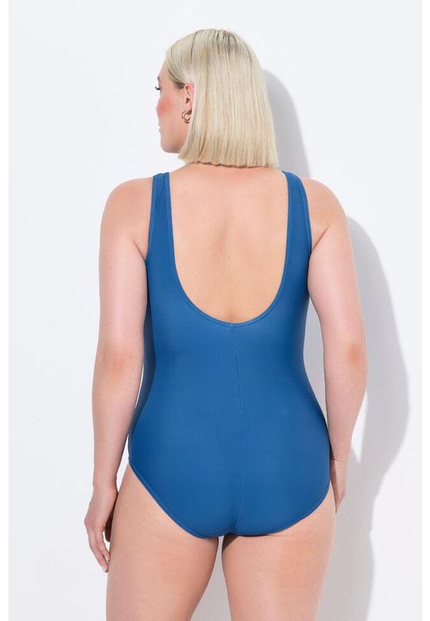 ULLA POPKEN - Damskie Strój kąpielowy palmy bez miękkich miseczek okrągły dekolt. Kolekcja: plus size. Kolor: niebieski. Materiał: poliamid, materiał, elastan