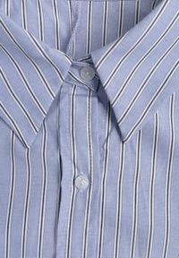 Renee - Niebieska Koszula z Baskinką z Bawełną Zdobiona Wzorem w Drobne Paski Merithara. Kolor: niebieski. Materiał: bawełna. Długość rękawa: długi rękaw. Długość: długie. Wzór: aplikacja, paski #8