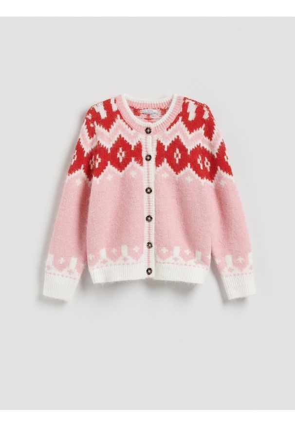 Reserved - Wzorzysty kardigan - wielobarwny. Materiał: dzianina, wełna