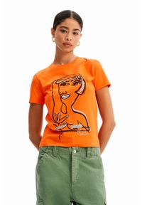 Desigual t-shirt bawełniany kolor pomarańczowy. Kolor: pomarańczowy. Materiał: bawełna. Wzór: nadruk. Styl: klasyczny #1