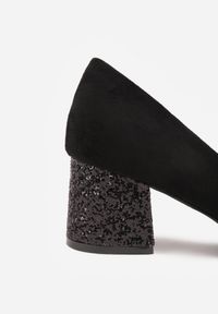 Renee - Czarne Czółenka Vices na Słupku Ozdobionym Brokatem ze Skórzaną Wkładką Izahelia. Okazja: na spotkanie biznesowe, do pracy, na imprezę. Kolor: czarny. Materiał: skóra. Wzór: aplikacja. Obcas: na słupku. Styl: biznesowy, elegancki, klasyczny #9