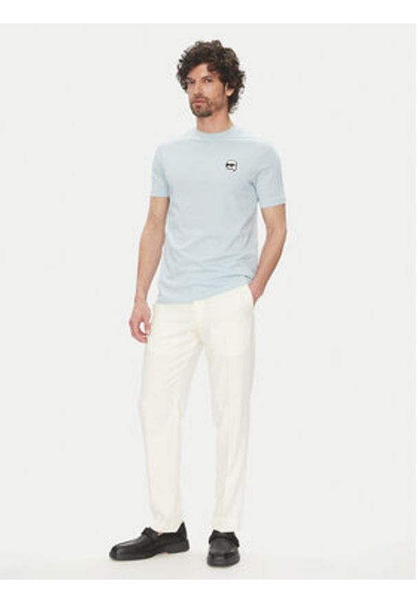 Karl Lagerfeld - KARL LAGERFELD T-Shirt 755710 552224 Błękitny Regular Fit. Typ kołnierza: dekolt w karo. Kolor: niebieski. Materiał: bawełna