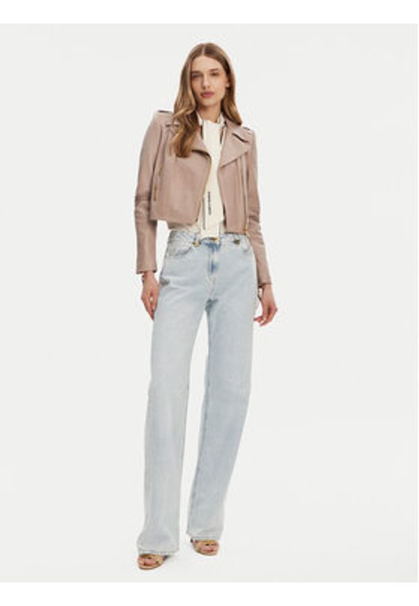 Elisabetta Franchi Kurtka skórzana GD-47Z-51E2-V1200 Beżowy Regular Fit. Kolor: beżowy. Materiał: skóra