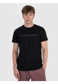 4f - 4F T-shirt regular z nadrukiem męski - czarny 3XL. Okazja: na co dzień. Kolor: czarny. Materiał: materiał, bawełna. Wzór: nadruk. Styl: casual