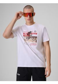 4f - 4F T-shirt relaxed z nadrukiem męski - biały M. Okazja: na co dzień. Kolor: biały. Materiał: dresówka, dzianina, materiał, jeans, bawełna. Wzór: nadruk. Styl: casual, klasyczny #1