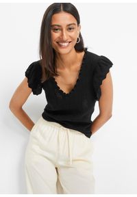 bonprix - Koszulka z miękkiej, lejącej mieszanki wiskozy. Kolor: czarny. Materiał: dzianina, wiskoza #1