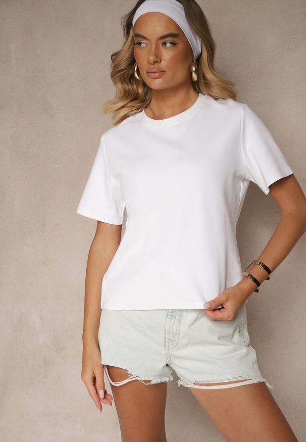 Renee - Biały Klasyczny T-shirt z Grubszej Bawełny Tiavone. Okazja: na co dzień. Kolor: biały. Materiał: bawełna. Styl: klasyczny