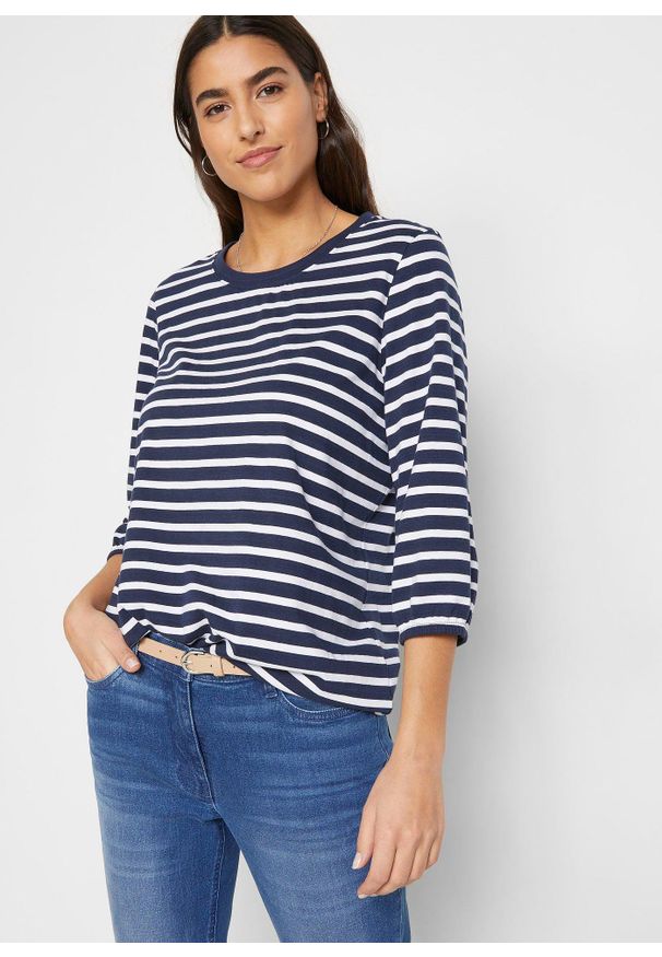 bonprix - Bluzka z bawełny organicznej. Kolor: niebieski. Materiał: bawełna. Wzór: paski