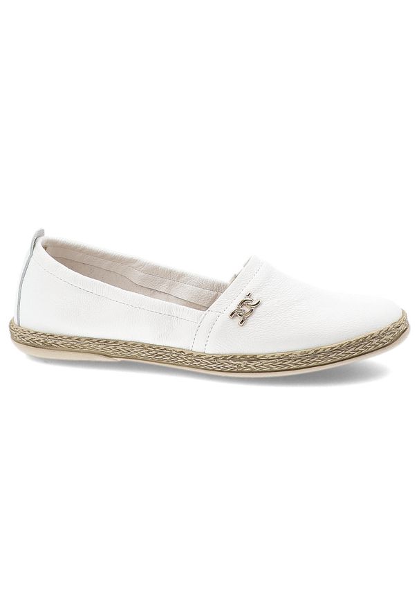 Białe Baleriny Armodo Eleganckie Płaskie Obuwie Damskie. Okazja: na co dzień. Kolor: biały. Materiał: skóra, len, jeans. Wzór: aplikacja. Sezon: lato. Styl: elegancki