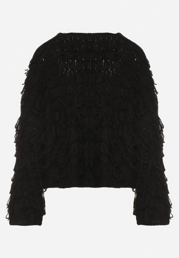 Born2be - Czarny Wiązany Kardigan z Dodatkiem Wełny i Wiskozy Zdobiony Frędzlami Tiravea. Okazja: na co dzień. Typ kołnierza: dekolt w serek. Kolor: czarny. Materiał: wiskoza, wełna. Długość rękawa: długi rękaw. Długość: długie. Wzór: aplikacja. Styl: elegancki, casual