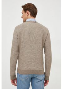 Trussardi Jeans - Trussardi sweter z domieszką wełny męski kolor beżowy lekki. Kolor: beżowy. Materiał: wełna. Długość rękawa: raglanowy rękaw. Styl: klasyczny #2