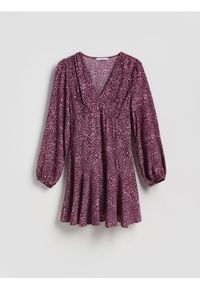 Reserved - Wzorzysta sukienka z wiskozy - bordowy. Kolor: czerwony. Materiał: wiskoza