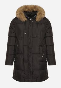 Born2be - Czarna Pikowana Kurtka z Kapturem z Futerkiem Ruvite. Typ kołnierza: kaptur. Kolekcja: plus size. Kolor: czarny. Materiał: futro #6